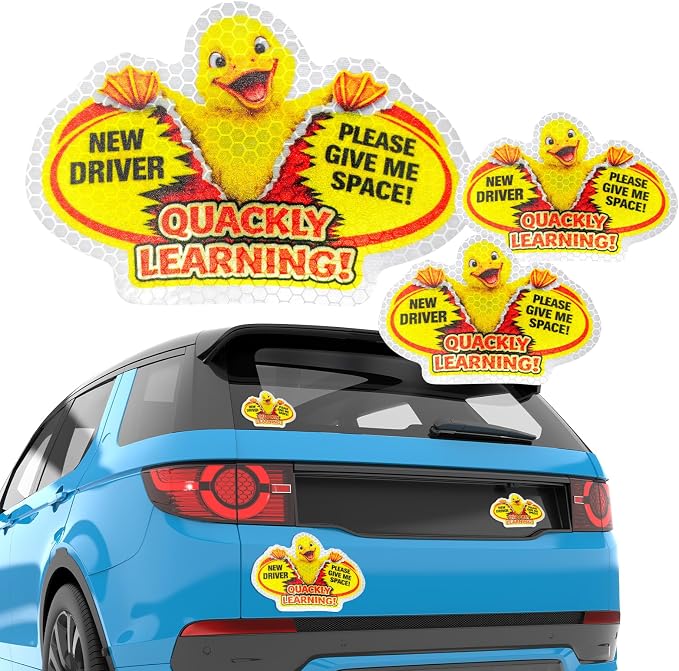 3 Pcs Reflective Student Driver Magnet and Stickers Set - Funny Animal New Driver Safety Signs for Car, Waterproof & Weatherproof High Visibility Vehicle Bumper Decals, Magnet + Stickers (Duck)