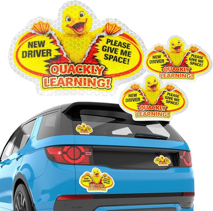 3 Pcs Reflective Student Driver Magnet and Stickers Set - Funny Animal New Driver Safety Signs for Car, Waterproof & Weatherproof High Visibility Vehicle Bumper Decals, Magnet + Stickers (Duck)