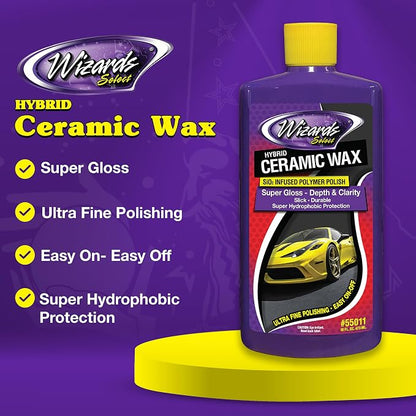 Wizards Hybrid Ceramic Wax – Ceramic Wax Coating for Cars – High Gloss Shine and Paint Sealant – Quick Detailing Hybrid Formula for Ultimate Protection and Renewed Polish – 16 fl oz (473 ml)