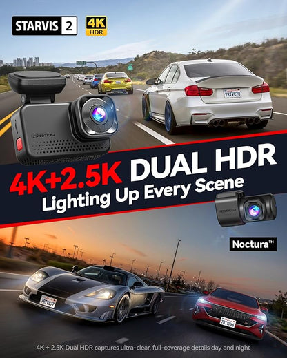 REDTIGER VC70 4K+2.5K Dash Cam Front and Rear, 8MP STARVIS 2 IMX678 Sensor, Dual HDR Hyper Night Clarity, 5.8GHz WiFi 6, 30MB/S Fast Download, Dash Camera with 24H Parking Monitor, 128G Card Included
