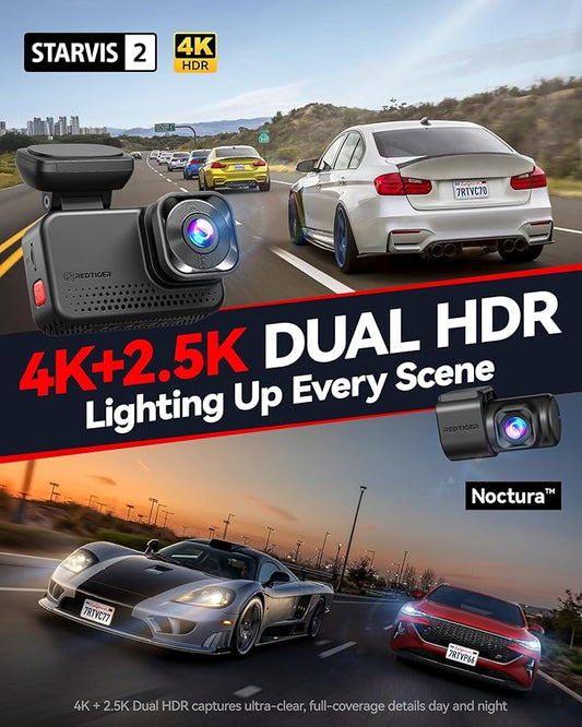 REDTIGER VC70 4K+2.5K Dash Cam Front and Rear, 8MP STARVIS 2 IMX678 Sensor, Dual HDR Hyper Night Clarity, 5.8GHz WiFi 6, 30MB/S Fast Download, Dash Camera with 24H Parking Monitor, 128G Card Included