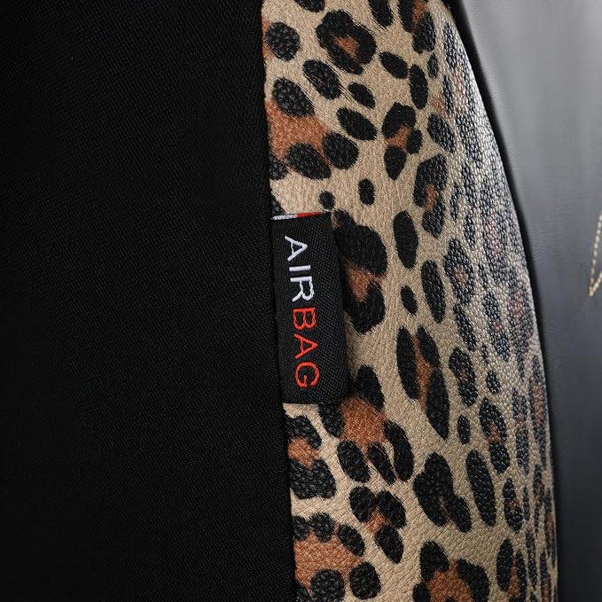 Flying Banner Butterfly car seat Covers ful Set Fashion Universal Lady Woman Female Rear Bench Split Colorized (Full Set - Faux Leather, Leopard Brown)
