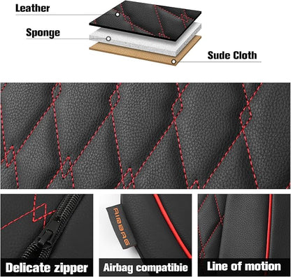 CAROMOP Faux Leather Car Seat Covers Full Set,Luxury and Comfortable Covers for Cars,Split Bench Compatible Car Interior Covers,Universal Fit for Suvs,Vans,Trucks,Airbag Compatible(5-Seat Black/Red)