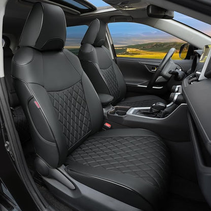 Lolcar Rav4 Seat Covers for Toyota RAV4 2019 2020 2021 2022 2023 2024 2025 LE,XLE,XLE Premium,Limited,Car Seat Cover for Trucks SUV,Leather Seat Cushion Full Set,Faux Leather (Grid Black)