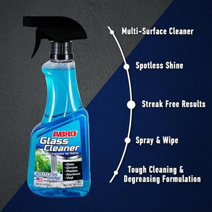 ABRO Glass Cleaner, 16 oz., Cleaning Supplies, Car Accessories, Car Window Cleaner, Glass Cleaner Spray, Remove Dirt and Grime, Streak Free Results