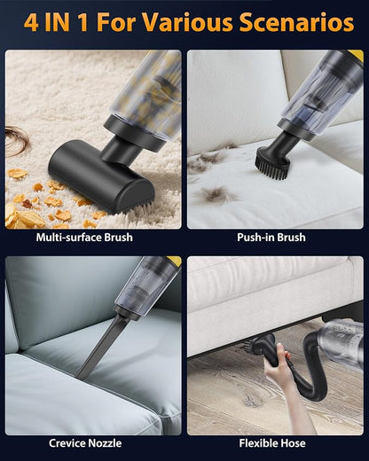 Handheld Vacuum Cordless 1.1 Pounds Car Vac 10000PA Hand Held Vacuums 4-in-1 Hand Vac Cordless Rechargeable HEPA Filter Large Capacity Dust Cup for Car Office Home Pets Hair (Pale Yellow)