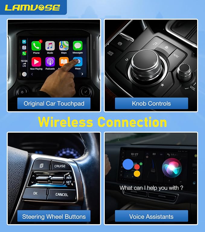 Magic AI Box 3.0 CarPlay 4-in-1 Wireless Carplay Adapter & Android Auto Dual WiFi + 4G SIM Split-Screen & Mirroring Supports TF Card Video Dowanlaod Any App for OEM Wired Car Play