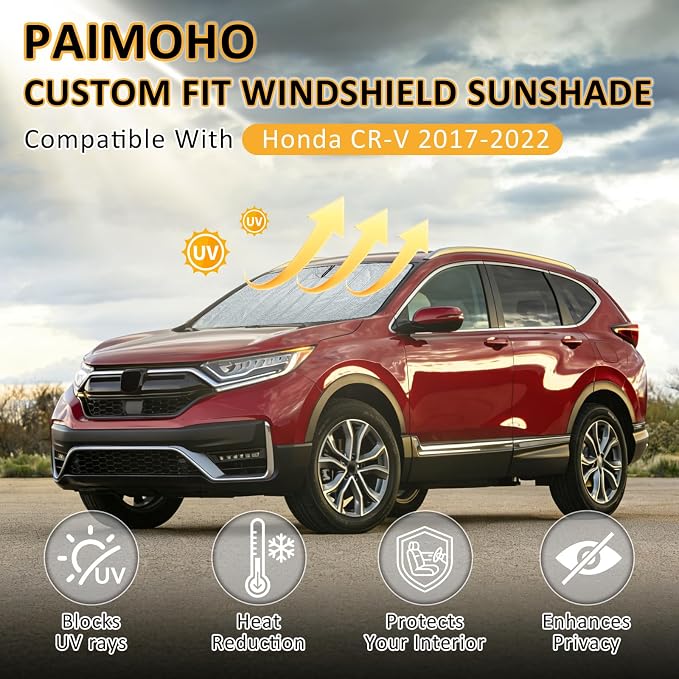 Thickened Windshield Sun Shade for Honda CR-V 2017-2022 CRV | Accordion Front Window Sunshade Aluminum Reflective UV Protection Shield, Foldable Sun Visor with Storage Bag Car Accessories