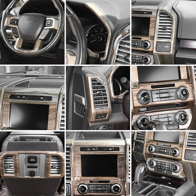 JeCar 16PCS Wood Grain Interior Trim Kit Fit for Ford F150 2015-2020 Interior Accessories