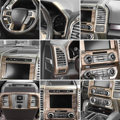 JeCar 16PCS Wood Grain Interior Trim Kit Fit for Ford F150 2015-2020 Interior Accessories