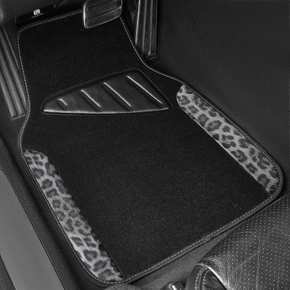 CAR PASS Waterproof Universal Car Floor Mats, Leopard Print Car Mats Fit for SUV,Vans,sedans, Trucks,Set of 4pcs Car Carpet with Driver Heel Pad and Nibs Backing, Leopard Car Accessories Gray Leopard