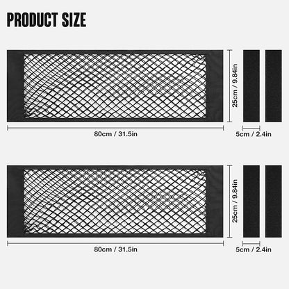 TOBWOLF 2PCS 25x80cm / 9.8x31.5in Mesh Storage Pocket Bag with Tape Sticker, Hook & Loop Elastic Cargo Net RV Netting Pocket, High Capacity Car Trunk Net Wall Sticker Pouch Bag For Car RV Home Storage