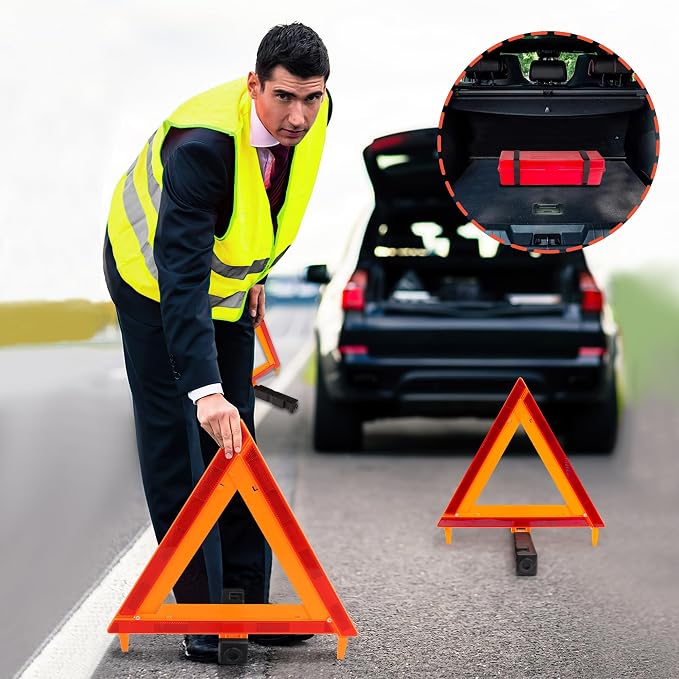 AYKRM 3Pack Car Warning Triangle Heavy Reflective Warning Road Safety Triangle Kit Suitable for car Breakdown and Temporary Parking on the Road.