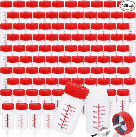 Mumufy 120 Pcs Touch up Paint Bottles with Brush and Lid Empty Touch up Bottle with Mixing Balls 2 oz Fluid Capacity Leftover Paint Container for Car Scratches Repair (Red)