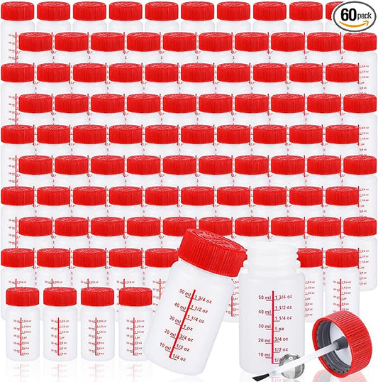Mumufy 60 Pcs Touch up Paint Bottles with Brush and Lid Empty Touch up Bottle with Mixing Balls 2 oz Fluid Capacity Leftover Paint Container for Car Scratches Repair (Red)
