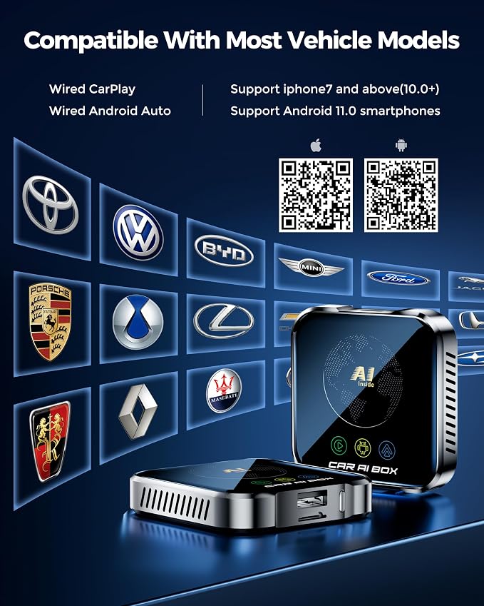 Magic AI Box Wireless CarPlay Adapter, Fast Car Video Box Plug & Play, Easy Setup, Supports Netflix/YouTube/TF Card Streaming Equalizers and More for OEM Wired CarPlay/Android Auto Cars(Smoky Gray)