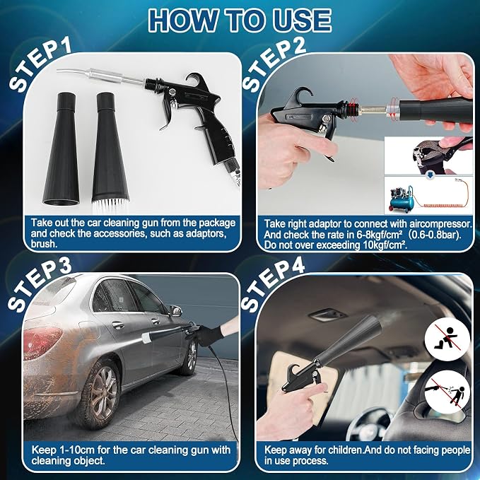 PARAROSE Detailing Car Cleaning Gun Interior Dryer Air Blow Gun, High Pressure Blower Gun, Car Detailing Tools for Quickly Blowing Out Dirt and DustWorking with Air