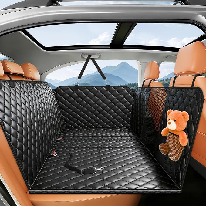 HOB4U Dog Car Seat Cover for Back Seat, Hard Bottom Back Seat Extender for Dogs, Dog Hammock for Car SUV and Trucks - Waterproof, Anti Scratch，Easy to Clean, Supports 400lbs