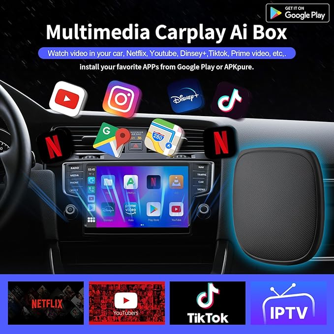 Magic Box 3.0 Max 2026 Upgrade, Support Netflix/YouTube/Dinsey+/Prime Video/TF Card etc., Qualcomm Multi-Core Streaming Video Box with Wireless CarPlay & Android Auto Adapter