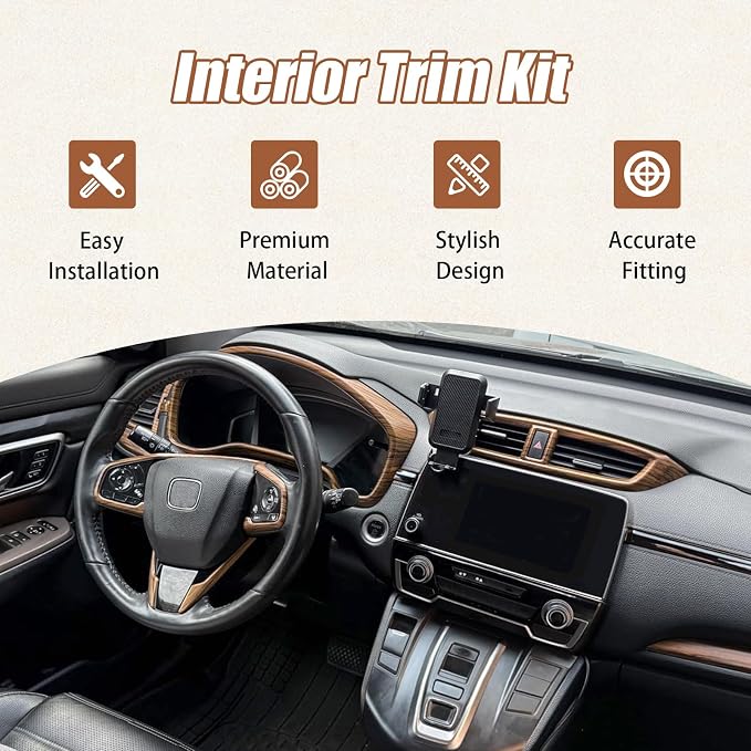 Interior Trim Kit for Honda CR-V 2017-2022 Wood Grain Pattern 9Pcs
