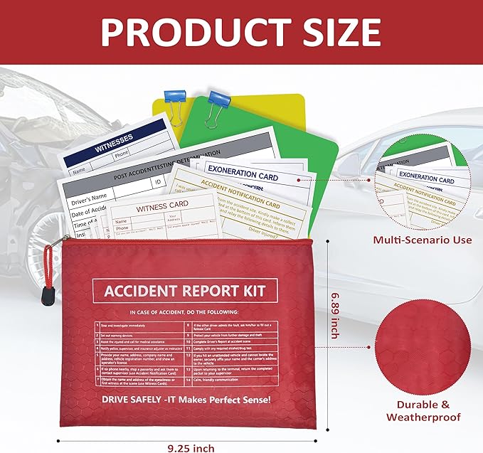 1 Pack Waterproof Vehicle Accident Report Kit in Vinyl Pouch 6.9 * 9.3inch Car Accident Kit Driver's Vehicle Inspection Report Helps Drivers Collect Organize and Report Vehicle Accident Information