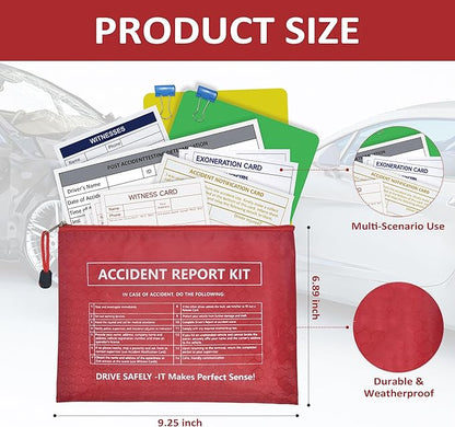 1 Pack Waterproof Vehicle Accident Report Kit in Vinyl Pouch 6.9 * 9.3inch Car Accident Kit Driver's Vehicle Inspection Report Helps Drivers Collect Organize and Report Vehicle Accident Information