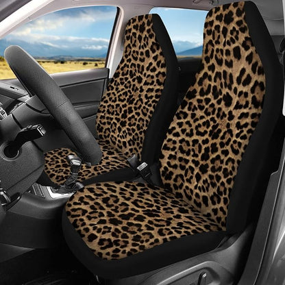 Brown Leopard Print Car Seat Covers Full Set,Abstract Cheetah Pattern Wild Animal Skin Texture Vehicle Front Rear Bench Cushion Protectors Auto Interior Accessories Universal Fit for Trucks