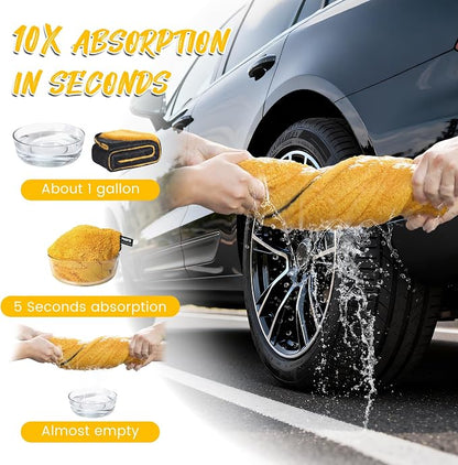 PUGPIU Car Drying Towel - 1400GSM Extra Large Super Absorbent Microfiber Towels for Cars 24"x36" - Large Edgeless with Twisted Loop, Lint-Free & Streak-Free for Auto Detailing, SUV, Truck (Yellow)