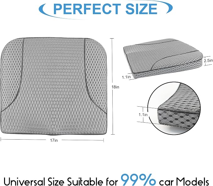 Lofty Aim Car Seat Cushion, Comfortable Memory Foam Seat Pillow for Driving, Sciatica-Back Pain Relief, Cushion for Car-Truck, Office, Wheelchair - Mesh Gray
