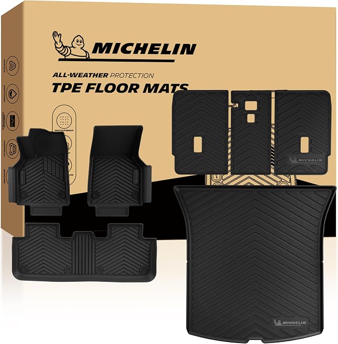 Michelin Vehicle Mat, All-Weather TPE Custom Fit Liner for Tesla Model Y 5 Seat Floor Mats 2025-2027 (7 Piece), Premier