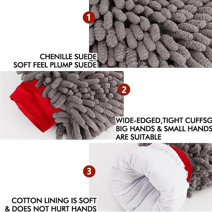 2 Pack Chenille Microfiber Car Wash Mitt Scratch-Free Lint-Free Double Sided Ultra-Soft Absorbent, Swirl-Free Finish for Car Washing & Detailing, Compatible with Cars Trucks SUVs Motorcycles