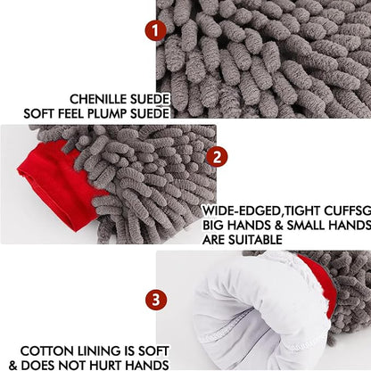 2 Pack Chenille Microfiber Car Wash Mitt Scratch-Free Lint-Free Double Sided Ultra-Soft Absorbent, Swirl-Free Finish for Car Washing & Detailing, Compatible with Cars Trucks SUVs Motorcycles
