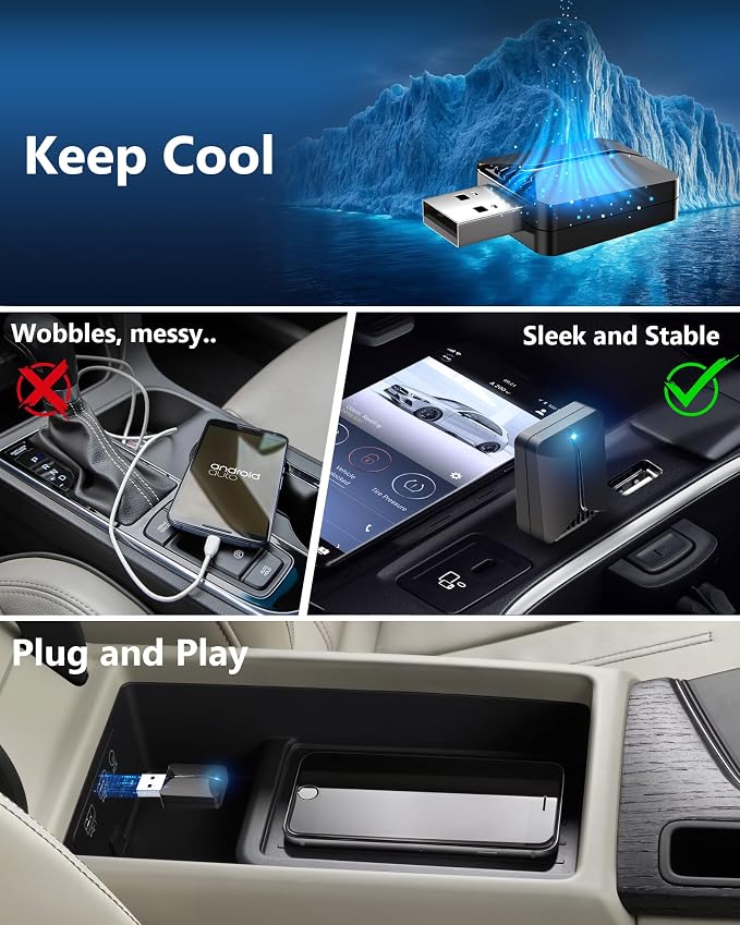 2026 Wireless Carplay Adapter-Android Auto Wireless Adapter 2 in 1, 5.4/6GHz Carplay Bluetooth Adapter Plug and Play Auto Reconnect, Mini Size with USB&Type-C Extension Cable,for iPhone & Android