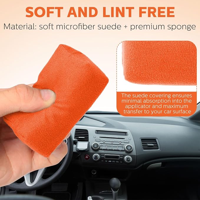 Riakrum 12 Pack Microfiber Applicator Pads Suede Car Detailing Sponge Ceramic Coating Applicator Pads Coating Sponge for Cars Graphene Metal Plastic Trim Ceramic Spray Applying Wax (Orange)