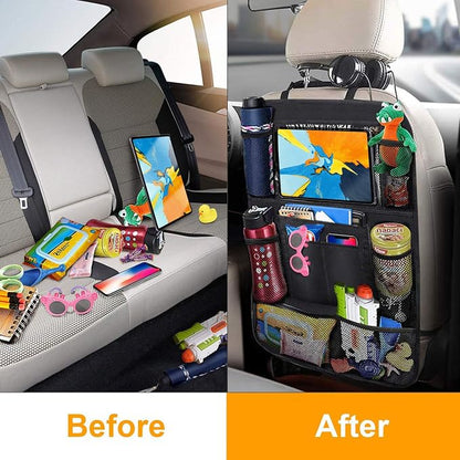 Car Backseat Organizer, Waterproof and Durable Car Seat Organizer Kick Mats, 9 Storage, Tablet Holder, Pockets Car Back Seat Protectors Kick Mats Car Travel Accessories for Kids (1 pack)