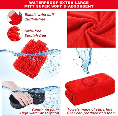 39Pcs Car Wash Cleaning Kit with Foam Gun Sprayer Detailing Brushes Collapsible Bucket Windshield Cleaning Tool Tire Brush Towels Complete Interior Exterior Detailing Set for Car