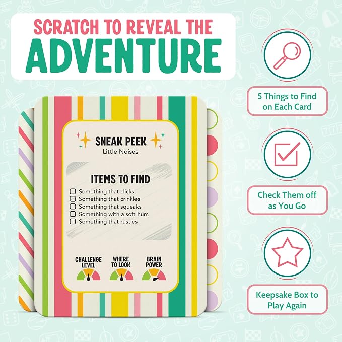 Scratch 'Ems Indoor Scavenger Hunt Cards with 42 Reusable Scratch Off Screen-Free Games for Kids, At-Home Scavenger Hunt Adventures for Rainy Days & Cold Days