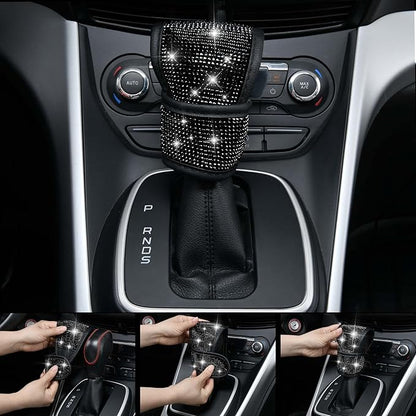CAR PASS 11 PCS Bling Diamond Car Accessories for Women, Sparkly Rhinestone Steering Wheel Cover, Bling Seat Belt Cushion, Glitter Shift Knob Cover, Car Cup Holder Coaster, Cute Interior Sets Black