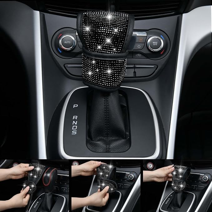 CAR PASS 23 PCS Bling Diamond Car Accessories Set for Women, Leather Seat Covers Full Set Floor Mats Steering Wheel Cover, Coasters Seat Belt Covers Phone Holder Universal Fit Car SUV Truck Van Black