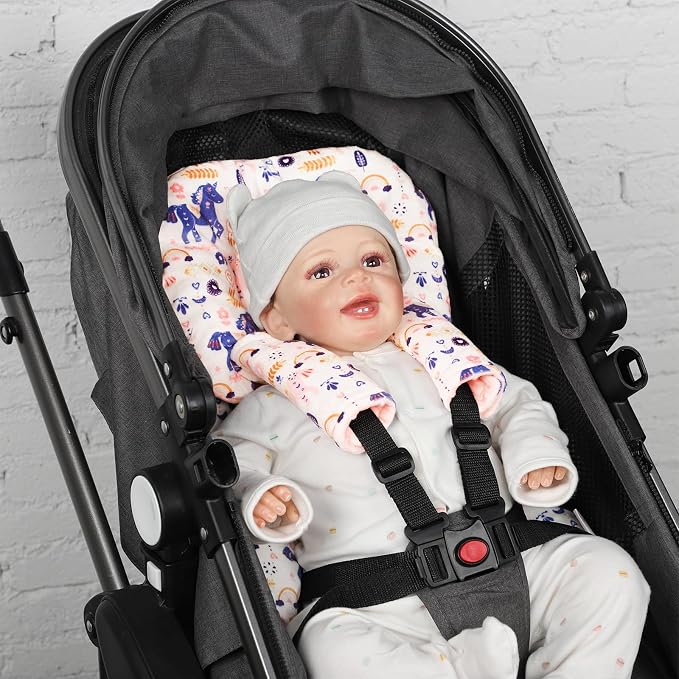 Infant Car Seat Insert Girls Boys, Soft Car Seat Head Support Baby & 2 Strap Pads, Preemie Newborn Carseat Insert Reversible Fits For Stroller, Baby Swing, Rocker, Bassinets, Bouncer, Unicorn