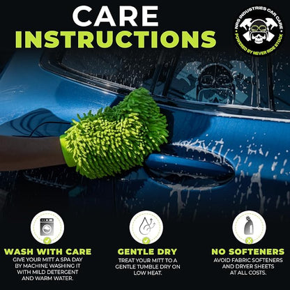 Never Ride Stock 4 Pack Microfiber Car Wash Mitt – Scratch-Free Chenille, Extra Thick & Ultra Absorbent – Safe for Black & Dark Paint – Lint-Free, Reusable Auto Cleaning Glove