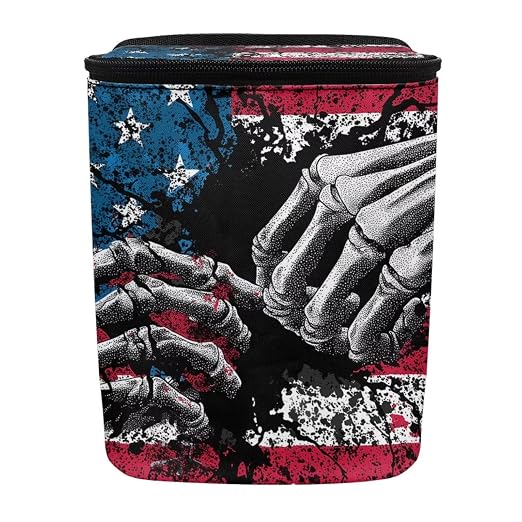 Talayituse Finger Skeleton American Flag Print Car Trash Can Portable Auto Garbage Bin Multifunctional Vehicle Interior Accessories with Adjustable Straps 4th of July Universal Fit Truck SUV Sedan