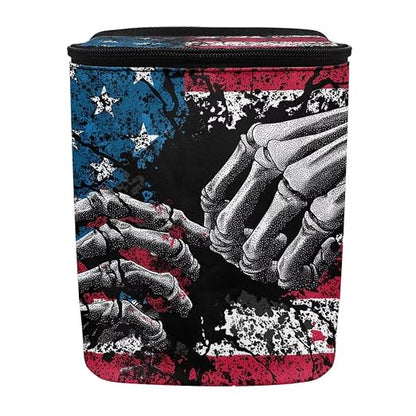 Talayituse Finger Skeleton American Flag Print Car Trash Can Portable Auto Garbage Bin Multifunctional Vehicle Interior Accessories with Adjustable Straps 4th of July Universal Fit Truck SUV Sedan
