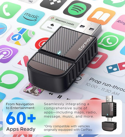 ByteWave CarPlay Wireless Adapter for Apple, Convert Wired to Wireless CarPlay Adapter for iPhone [Mini Size, USB-A & USB-C/Type-C, Plug&Play, No Delay], Compatible with Cars from 2016