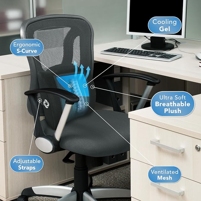 Samsonite Cooling Memory Foam Lumbar Support Pillow for Office Chair, Gaming Chair & Car Seat Automotive Ergonomic Back Cushion, Home Office Essentials, Sitting Comfort and Posture Relief Back Support