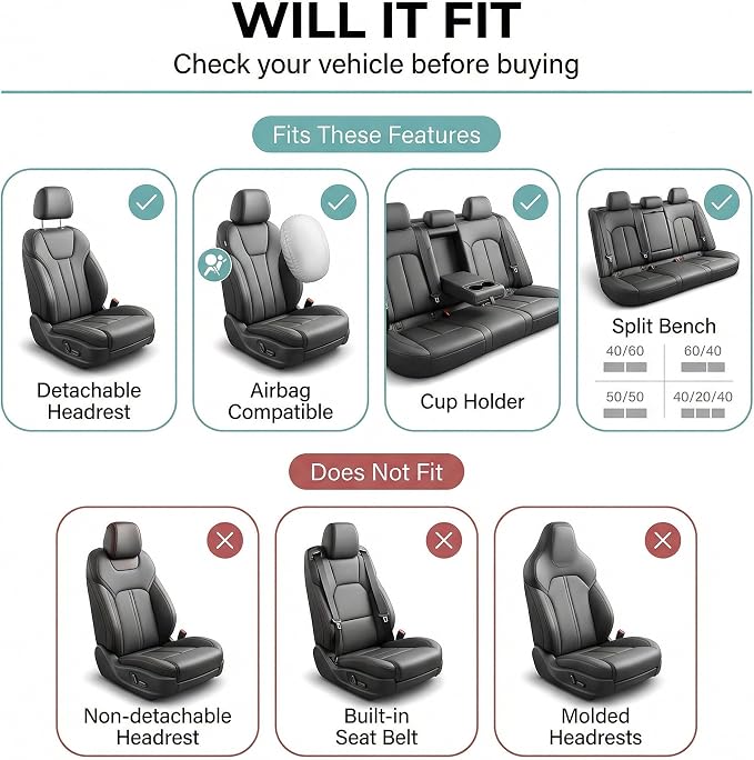FH Group Car Seat Covers Trendy Elegance Blue Full Set Automotive Seat Covers, Airbag and Split Rear Combo Non-Slip Dash Grip Pad Universal Fit Interior Accessories Cars Trucks SUV Car Accessories