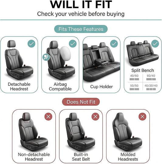 FH Group Universal Car Seat Covers Full Set for SUV Truck Sedan Vans | 3D Textured Breathable Fabric Seat Cover Set with Airbag Compatible Split Bench Protector Interior Upgrade - Gray/Black