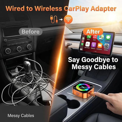 4-in-1 Wireless CarPlay Adapter with Screen Mirroring, Watch Netflix/YouTube in Car, Android Auto AirPlay Mirror Link, Plug & Play No App, Compatible with 800+ Cars iPhone Android