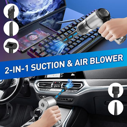 Handheld Car Vacuum Cleaner Cordless, 20000PA High Power Hand Held Vacuum Cordless Rechargeable, Portable Mini Vacuum & Air Duster with Brushless Motor and 2-Gear Modes for Car Home Office