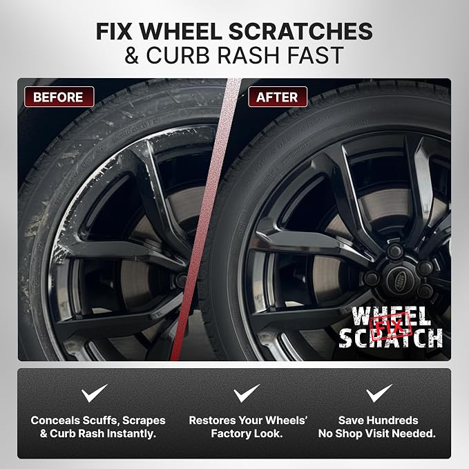 Wheel Scratch Fix® Gloss Black Touch Up Paint for Cars - DIY Alloy Wheel Repair Kit, Curb Rash Remover with Fast-Drying Pen - Long-Lasting OEM Finish Car Rim Paint for Scuffs and Chips at Home (Gloss Black)